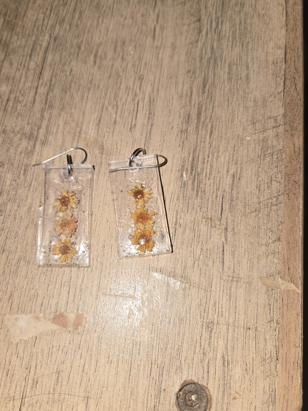 Handmade Clear Resin Earrings with Encased Yellow Flowers - Women Jewelry